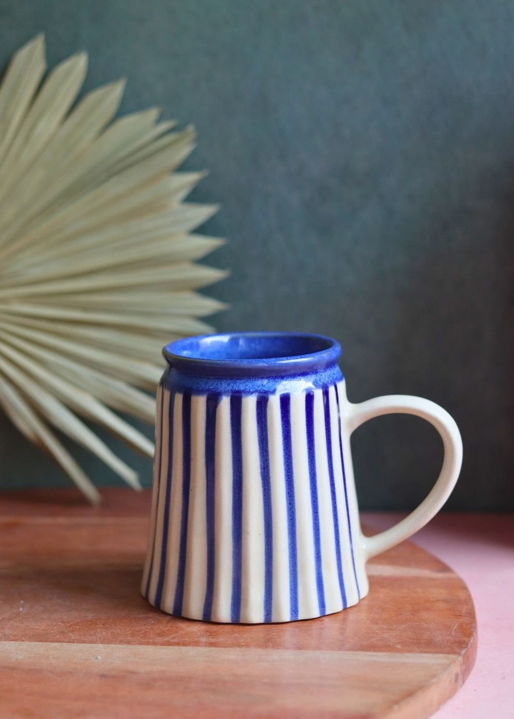 Handmade striped blue mug