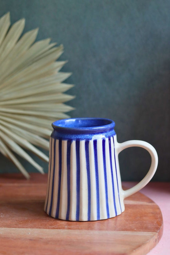 Handmade striped blue mug