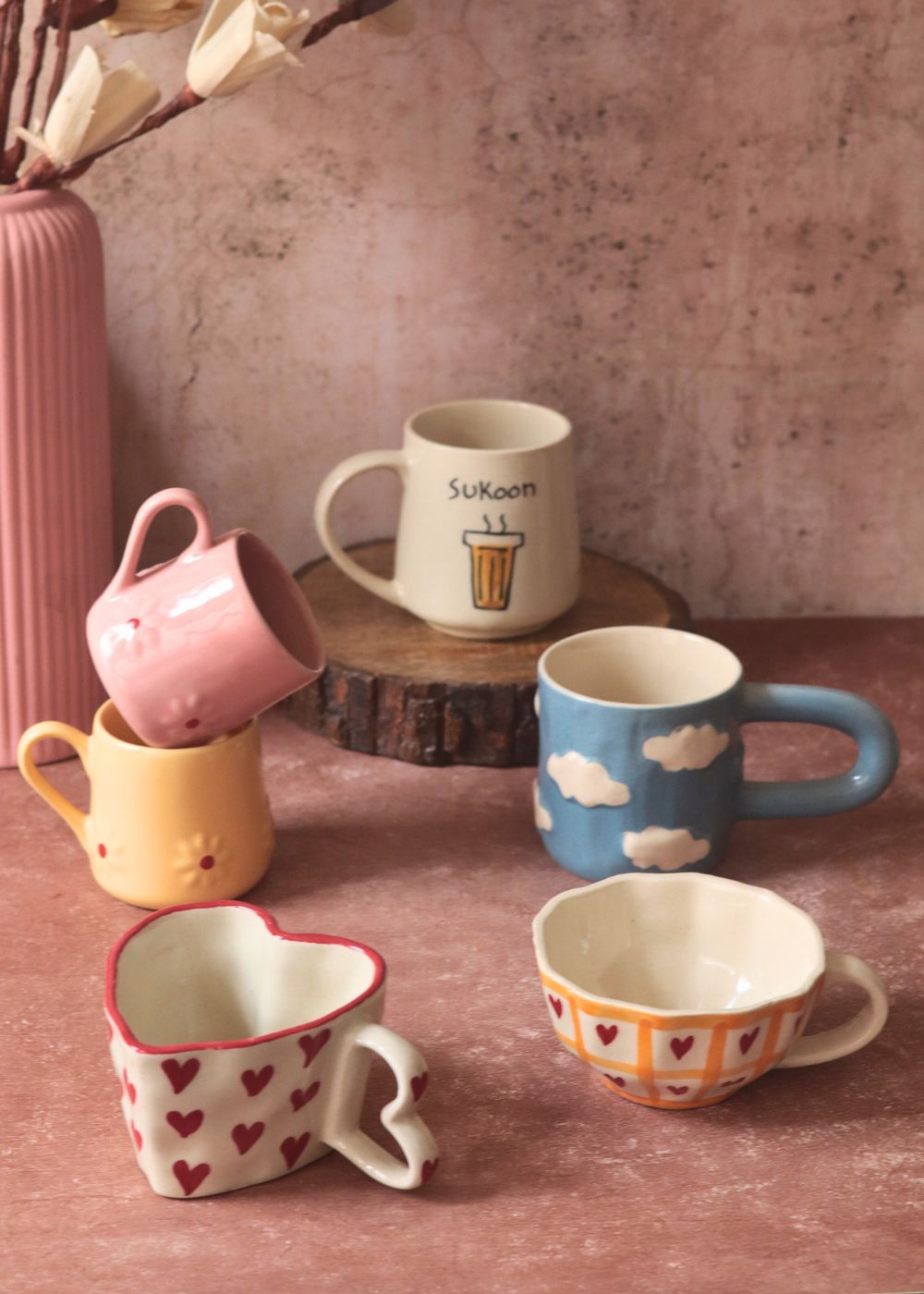 Set of 6 Aesthetic Brew Mugs (for the price of 5) handmade in india