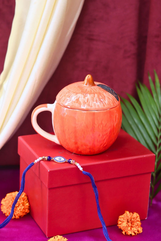 handmade Orange Lid Mug Rakhi gift box