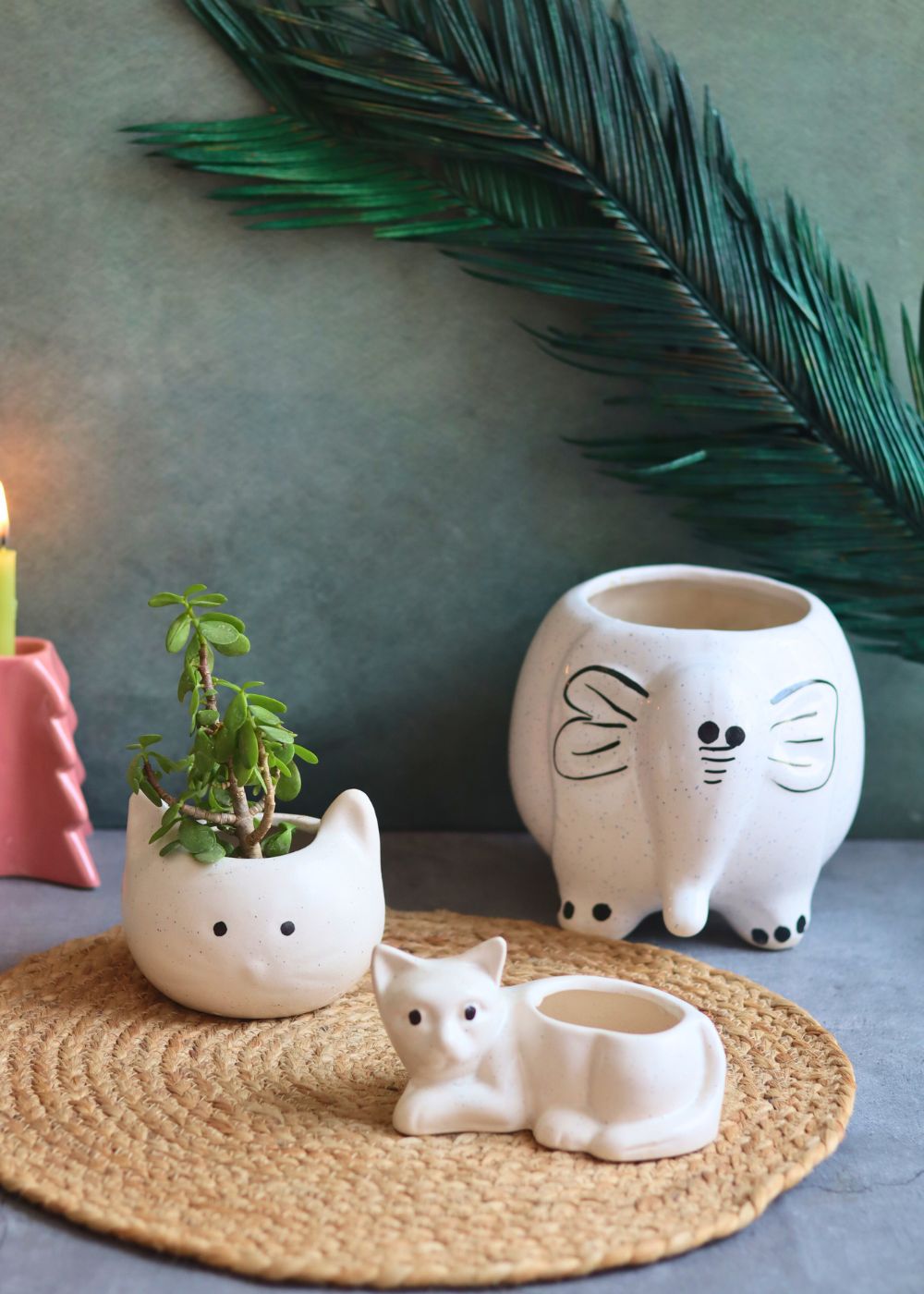 Ele, Cat & Kitty Planter made by ceramic 