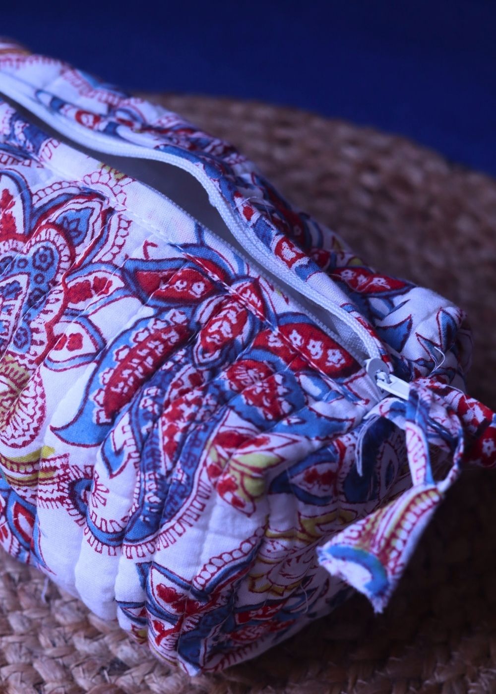 White Paisley Toiletry Bag - Small handmade in india