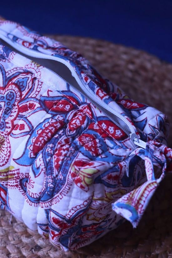 White Paisley Toiletry Bag - Small handmade in india