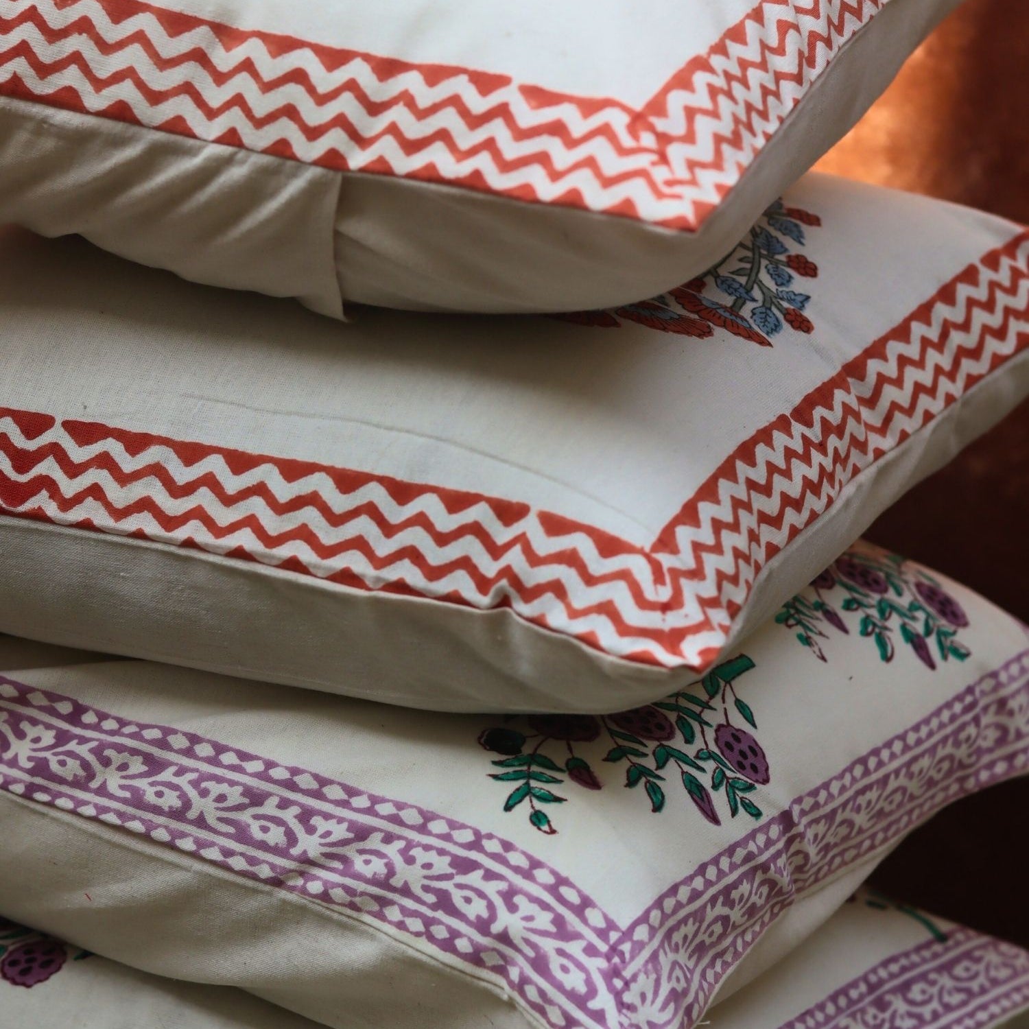 Pink Bloom & Purple Floweret Cushion Cover combo with premium quality material