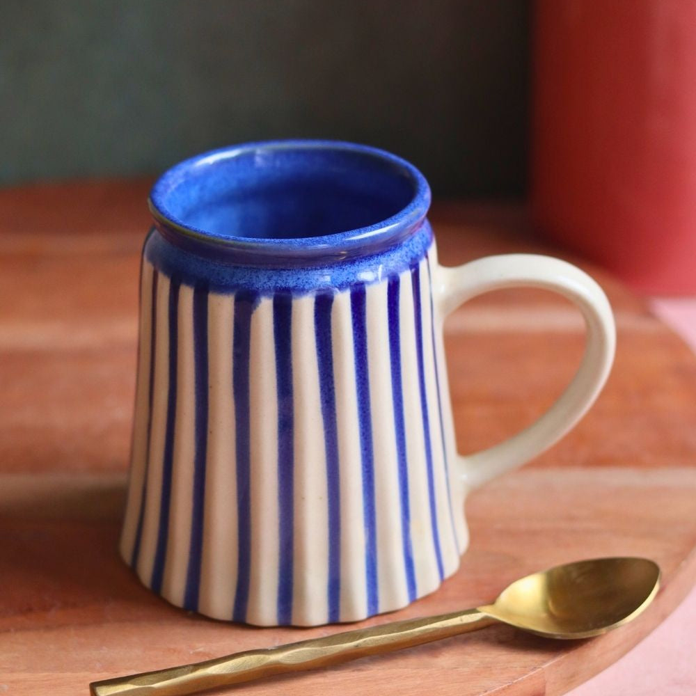striped blue mug made by ceramic 