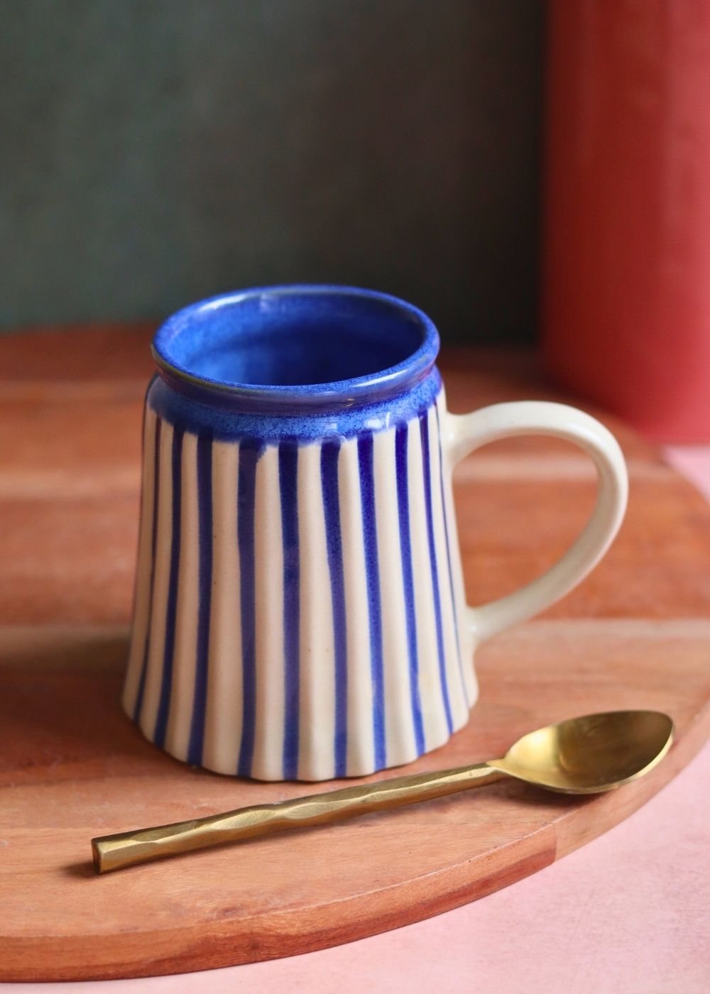 striped blue mug made by ceramic 