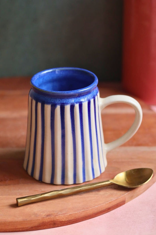 striped blue mug made by ceramic 