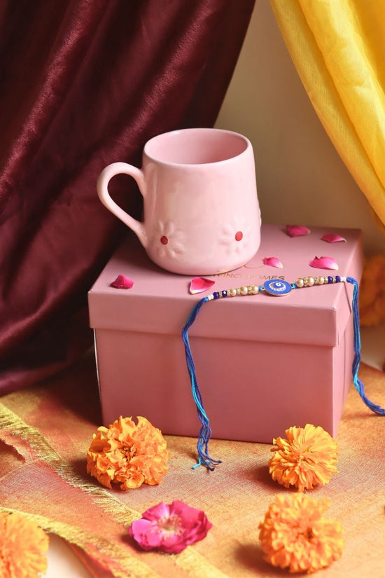 Pink Lily Mug Rakhi Gift Box made by ceramic