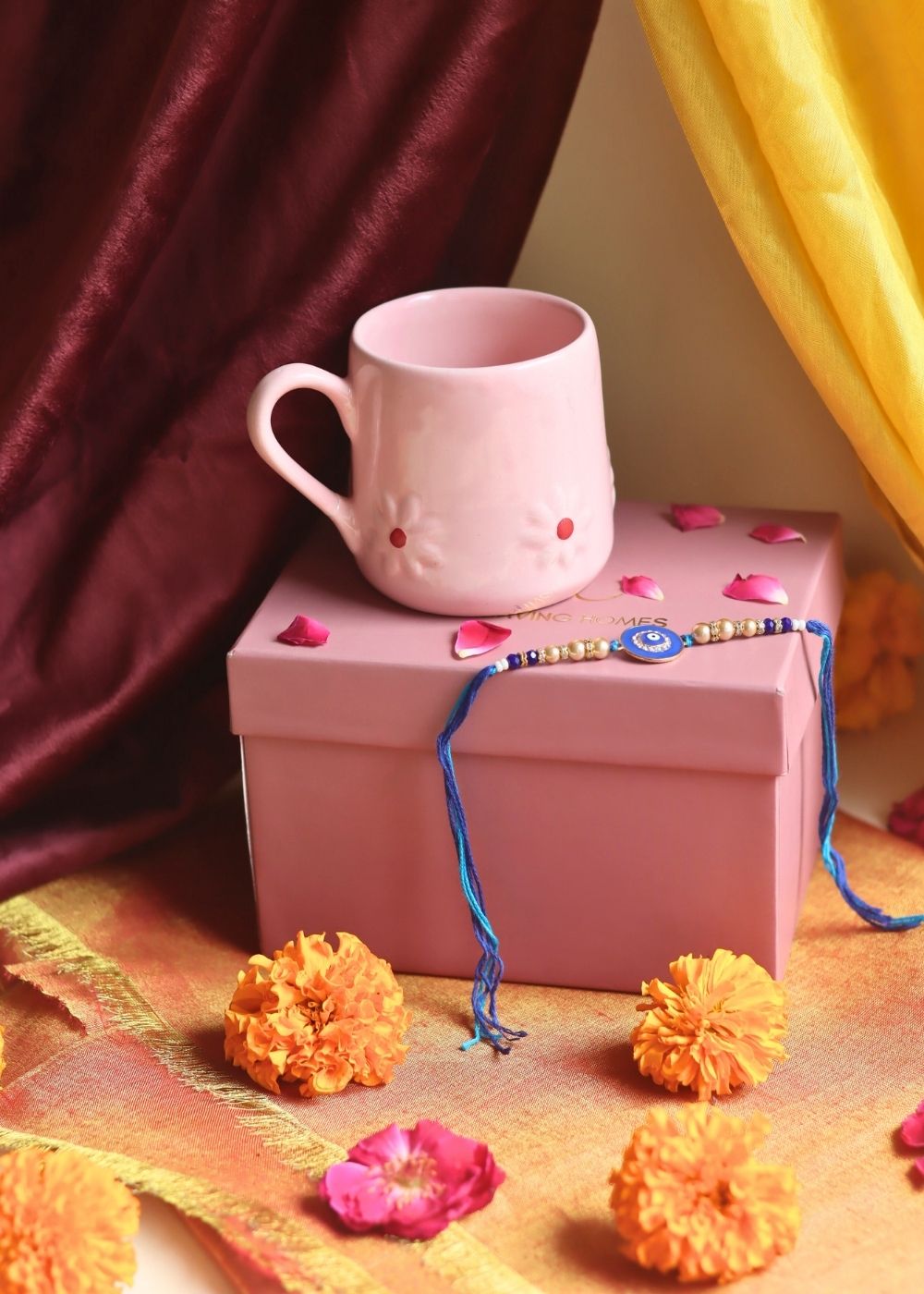Pink Lily Mug Rakhi Gift Box made by ceramic