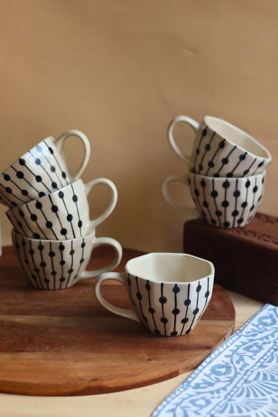 Black Dotted Lines Mug - Set of 6 handmade in india