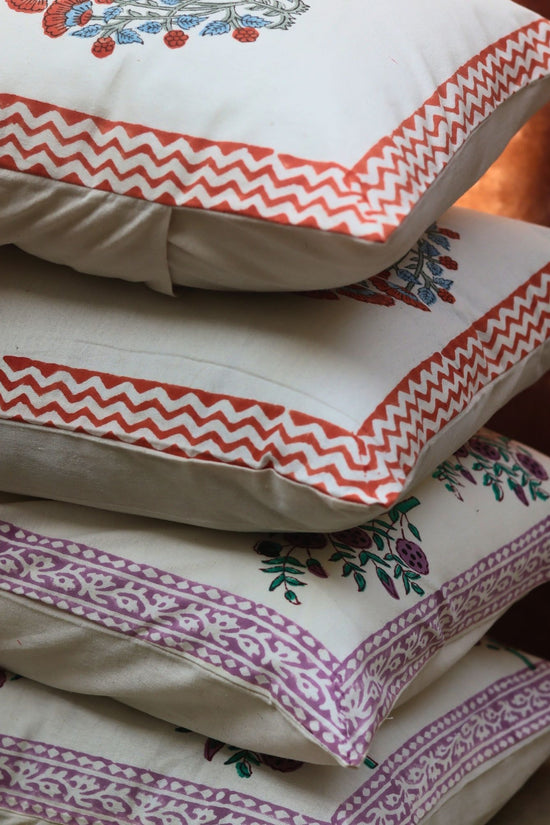 Pink Bloom & Purple Floweret Cushion Cover combo handmade in India