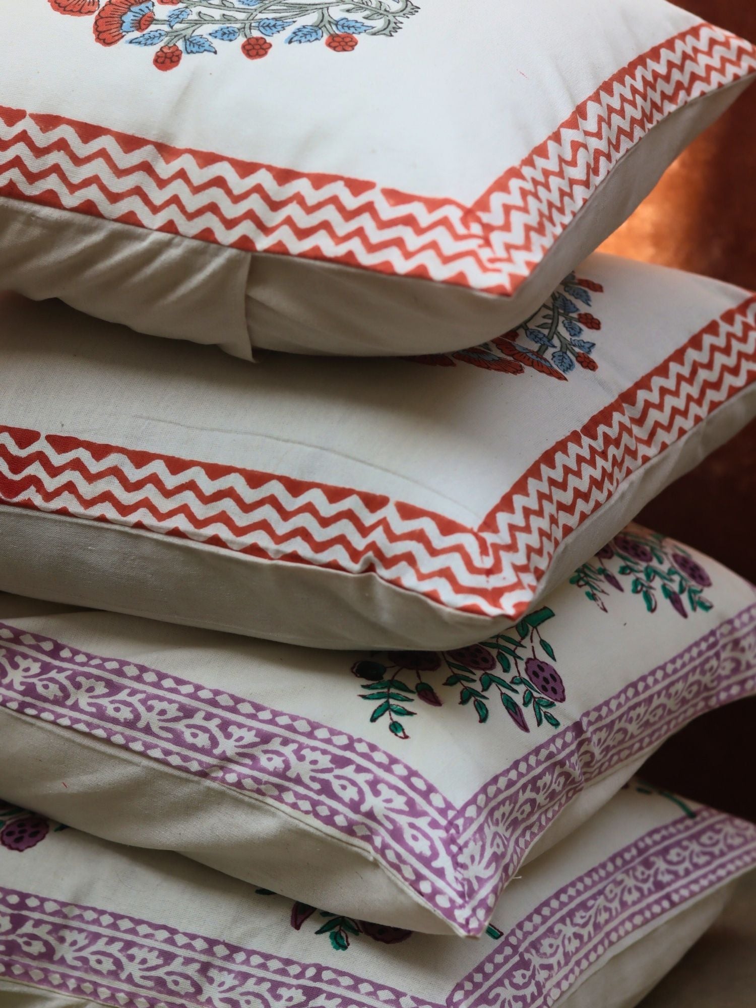 Pink Bloom & Purple Floweret Cushion Cover combo handmade in India