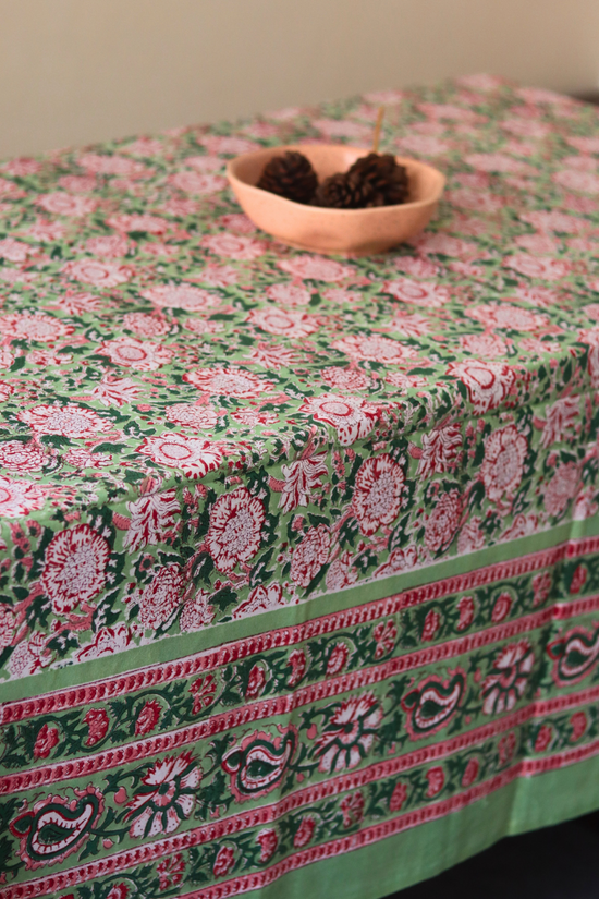 Handprinted cotton table cloth 
