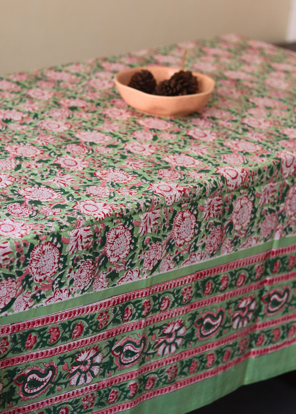 Handprinted cotton table cloth 