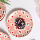 handmade chequered heart dessert plate with delicious dessert