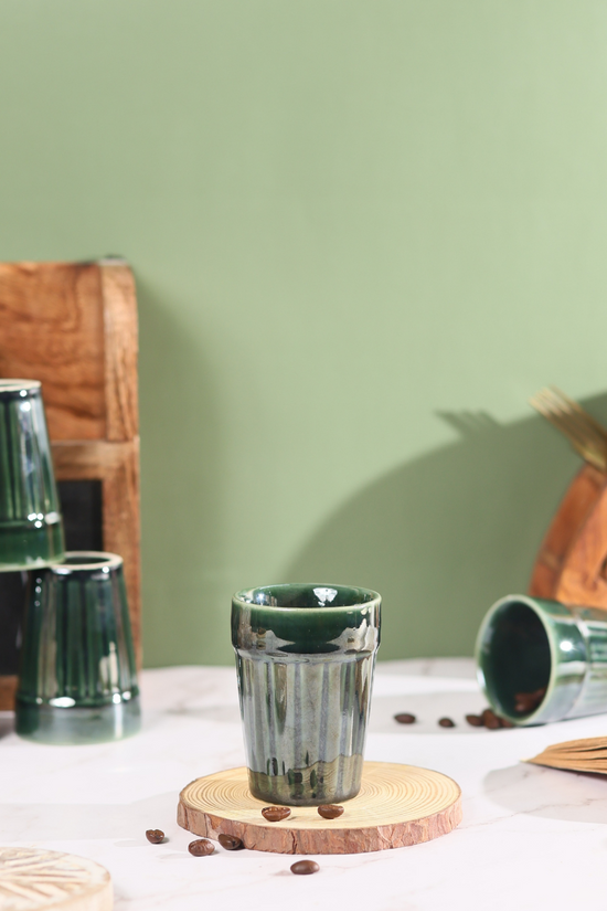Handmade ceramic green kulhads for tea
