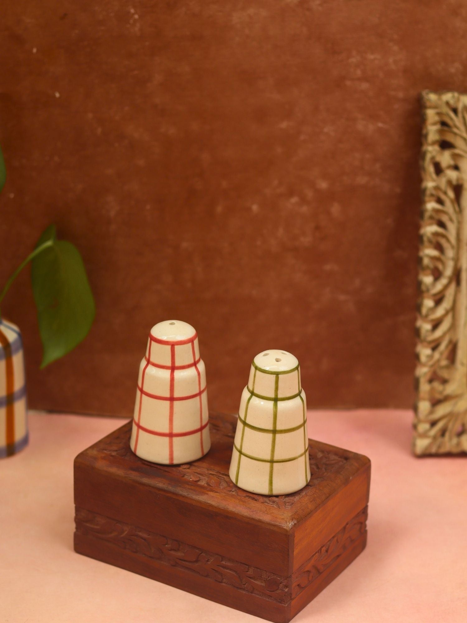 Handmade Chequered Salt Pepper Shakers