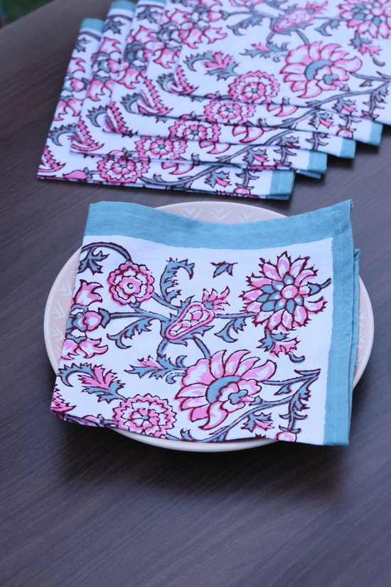 Peony block printed table napkin