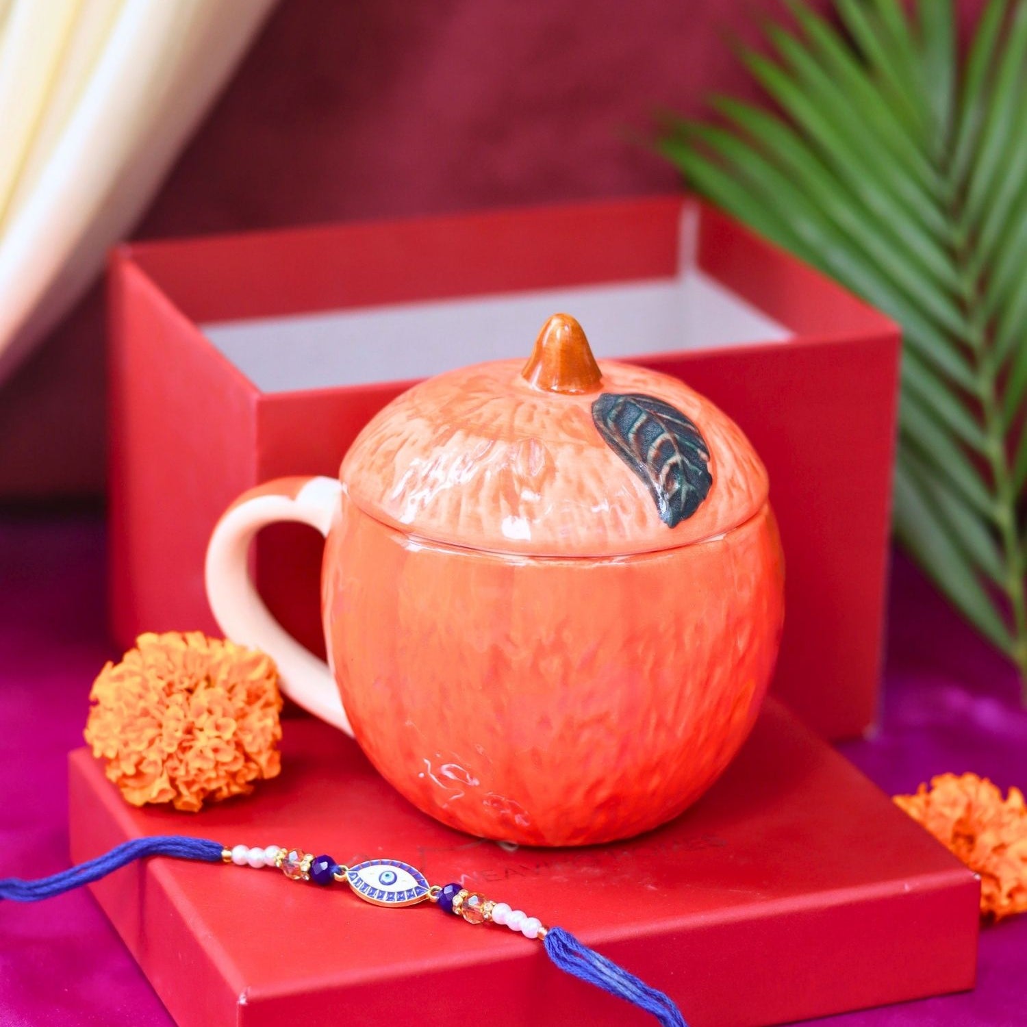 Orange Lid Mug Rakhi gift box with premium quality material
