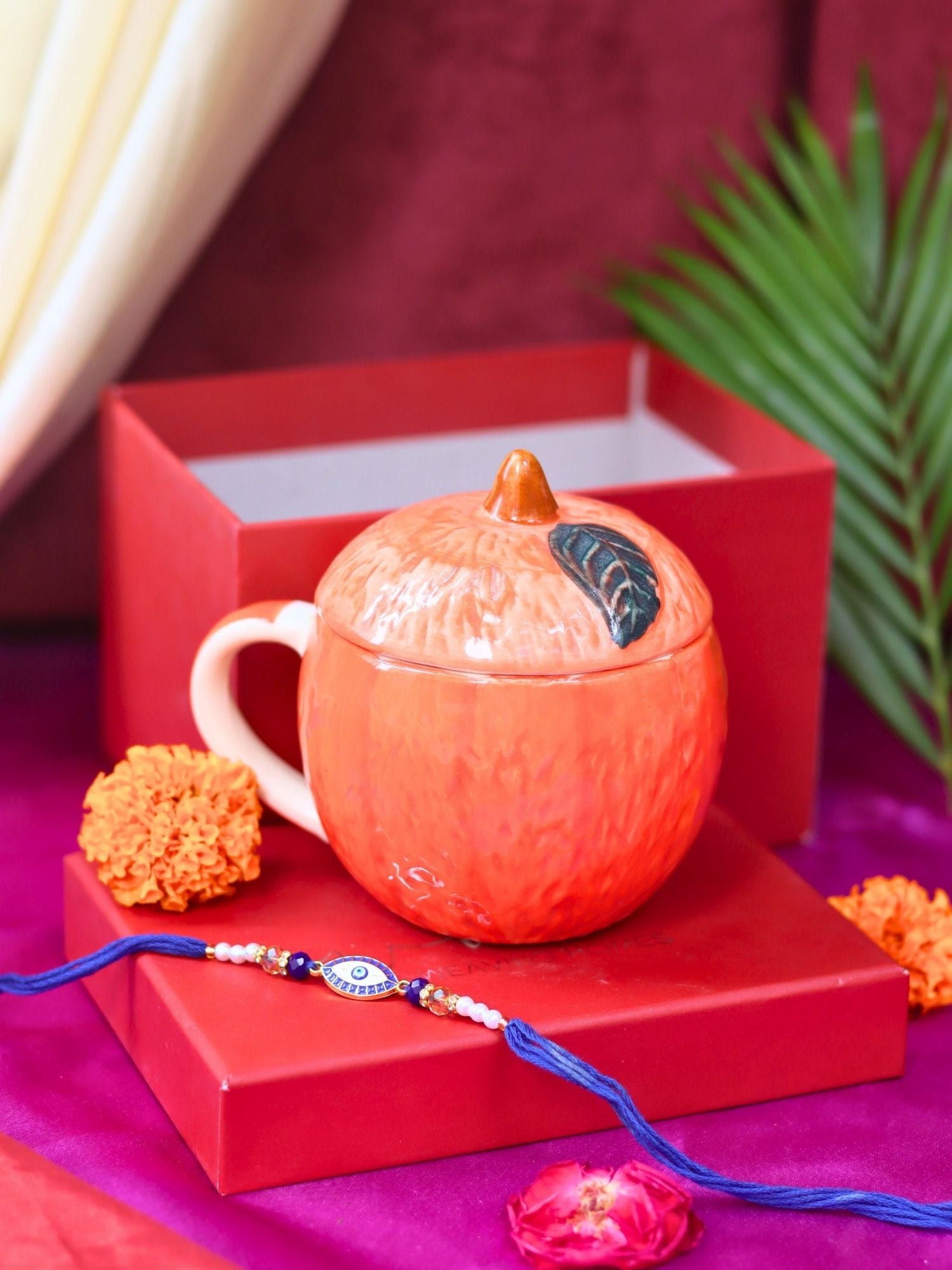 Orange Lid Mug Rakhi gift box with premium quality material