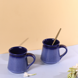 Electric blue coffee mug with spoon