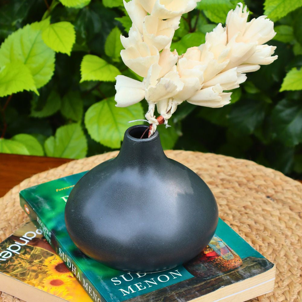 basic black vase handmade in india