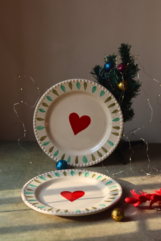 Handmade ceramic heart design plate 