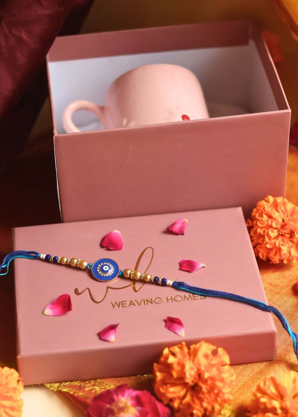 Pink Lily Mug Rakhi Gift Box handmade in India