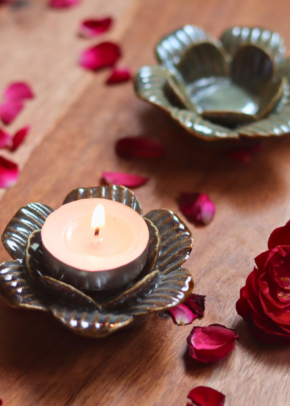 Handmade ceramic tea light holder flower shaped