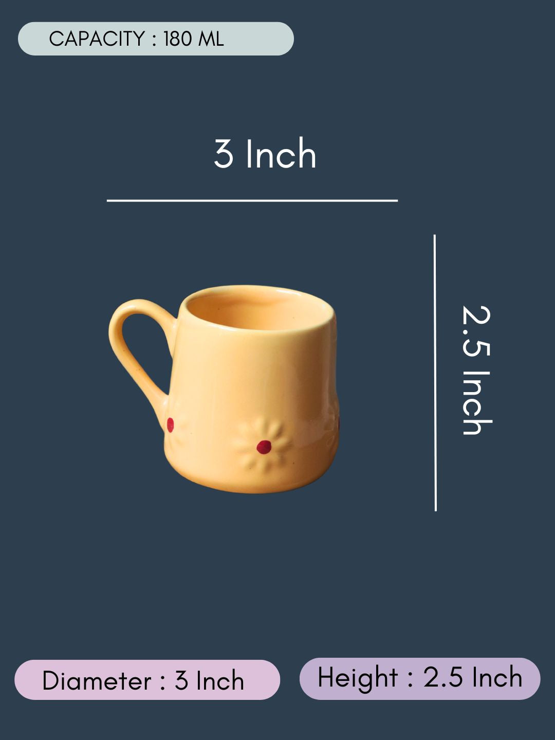 Yellow Lily Mug with Size & Measurement