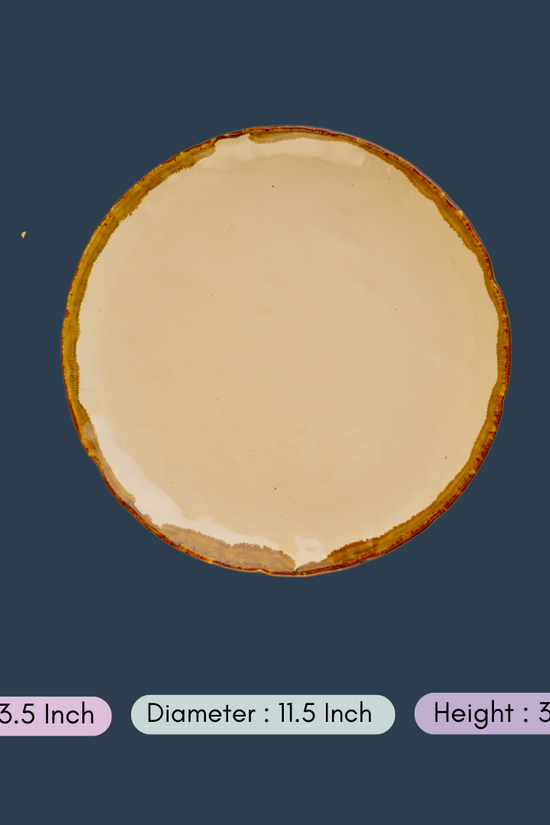 handmade ivory stoneware dinner plate with measurement