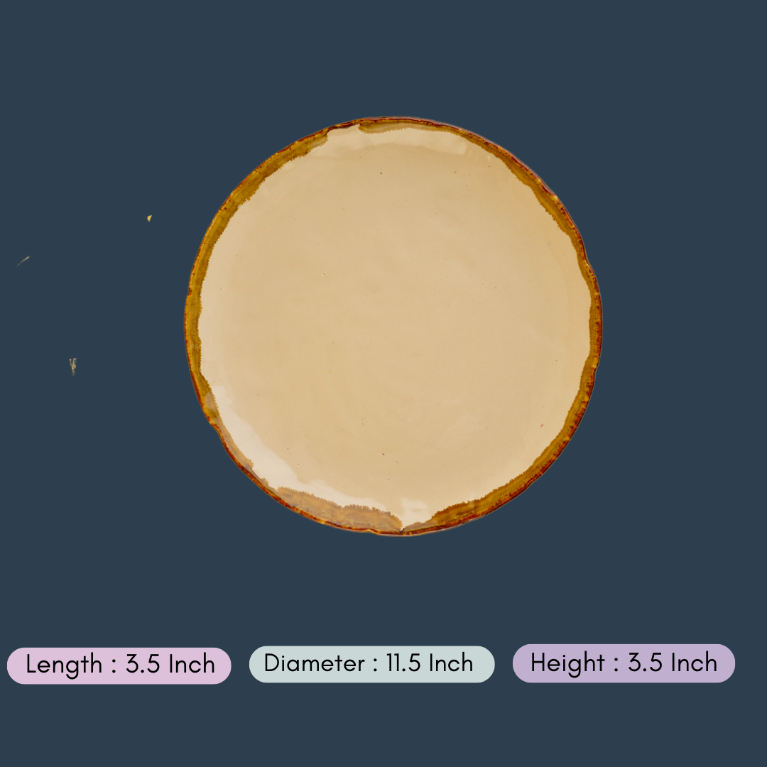 handmade ivory stoneware dinner plate with measurement
