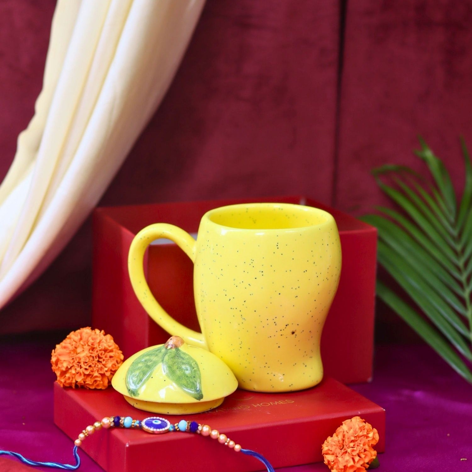 handmade Mango Mug with Lid Rakhi gift box