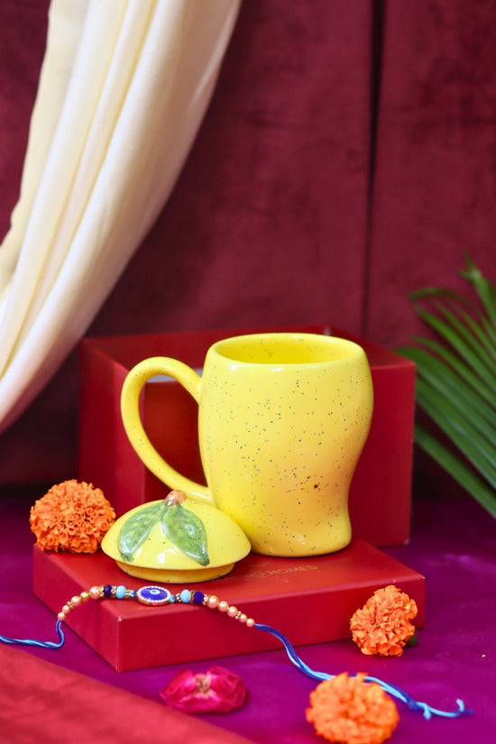 handmade Mango Mug with Lid Rakhi gift box