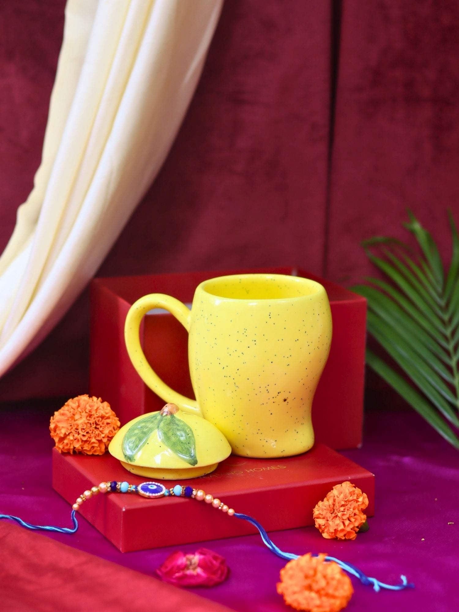 handmade Mango Mug with Lid Rakhi gift box