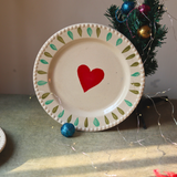 Handmade ceramic plate red, white & green