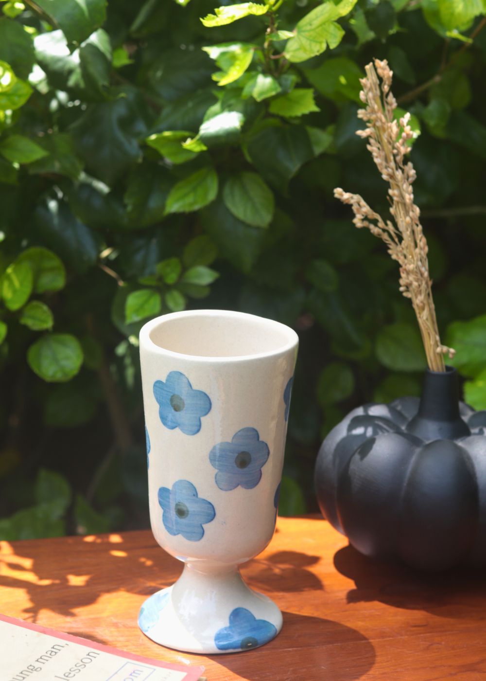 Blue Floral Wine Glass made by ceramic