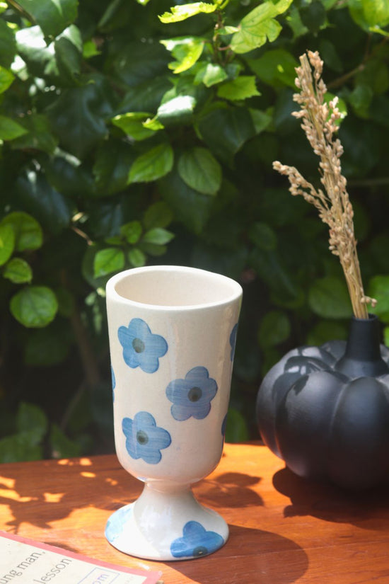 Blue Floral Wine Glass made by ceramic