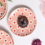 handmade chequered heart dessert plate with delicious dessert