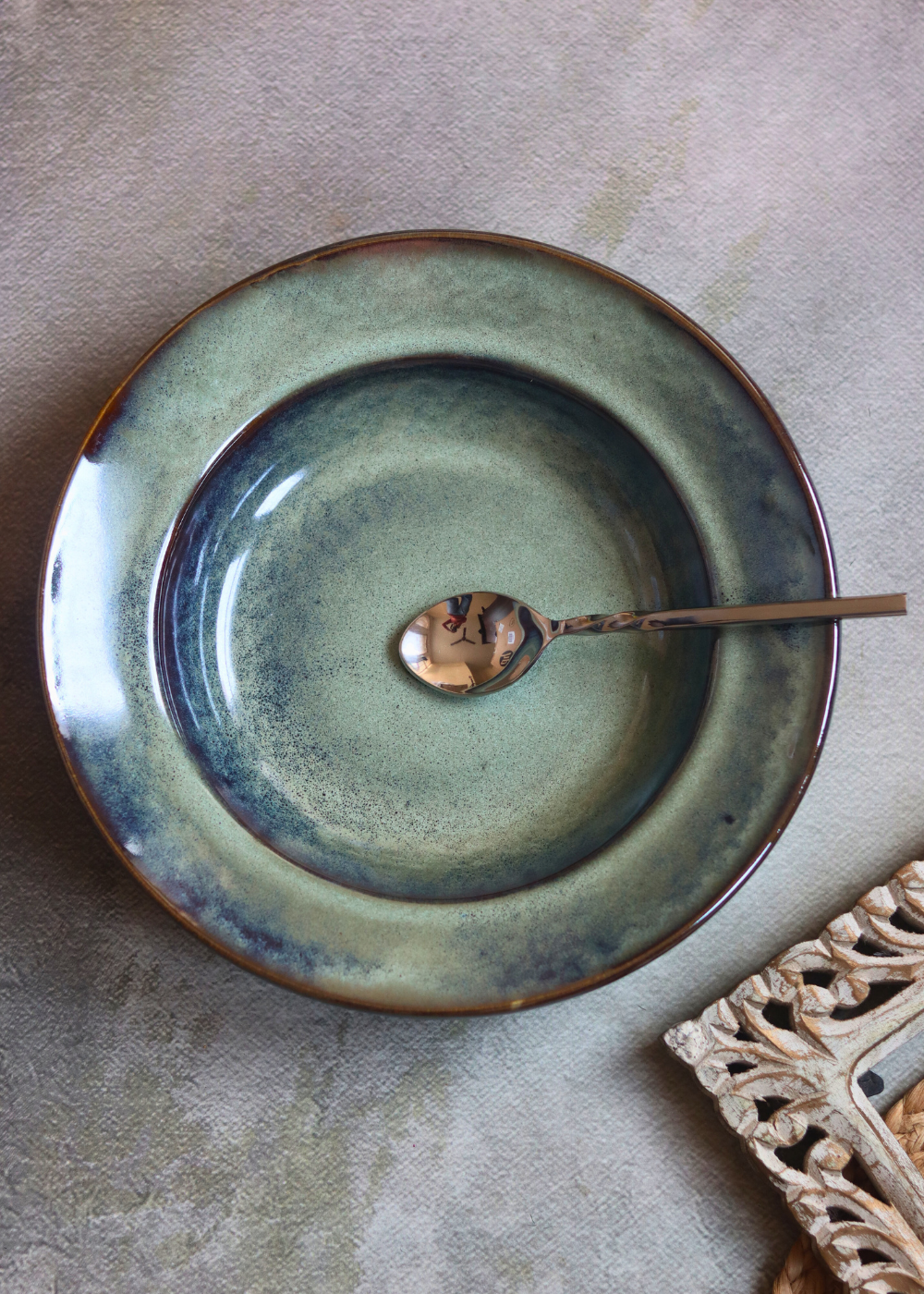 Handmade ceramic pasta plate with spoon 