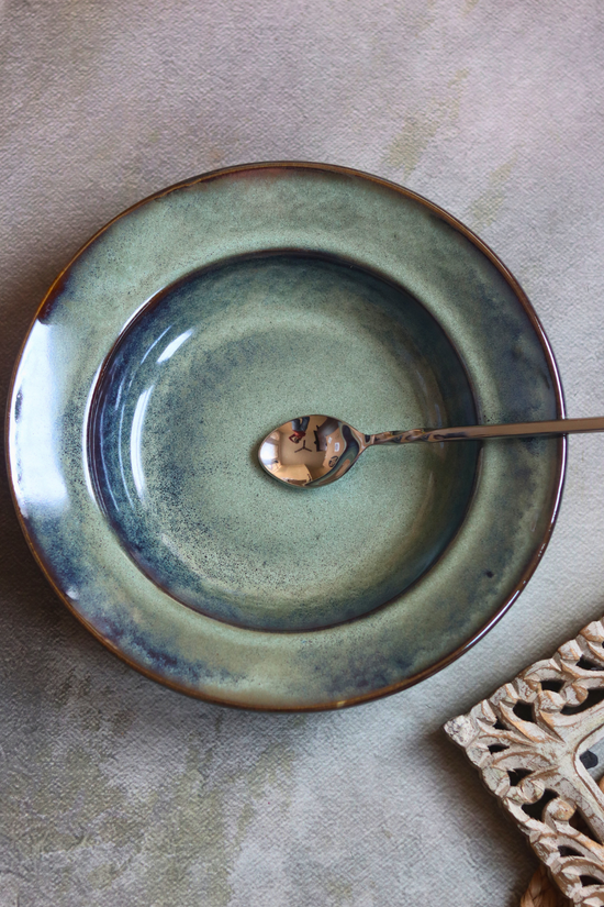 Handmade ceramic pasta plate with spoon 