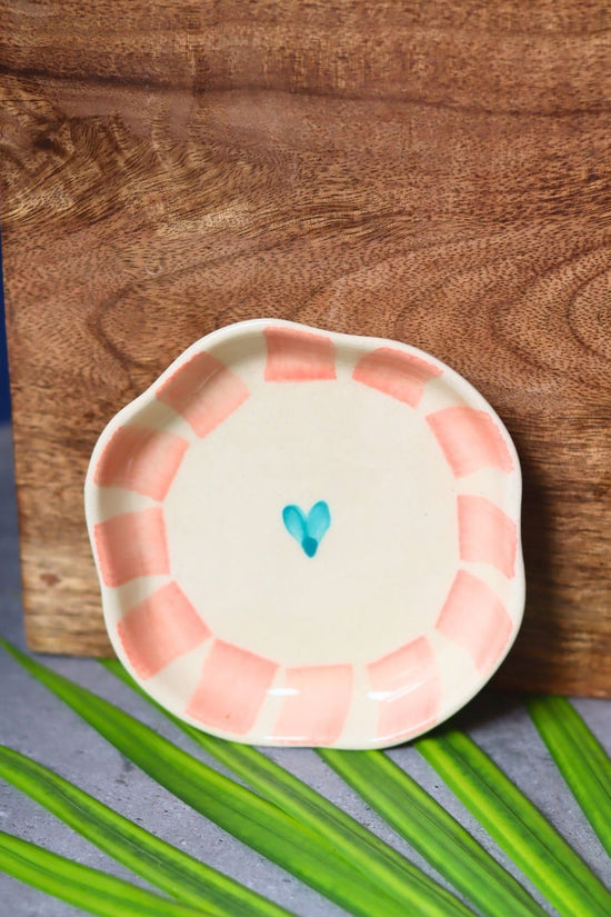 Striped Heart Handmade Dessert Plate handmade in india
