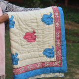 Pink & blue elephant designed quilt 