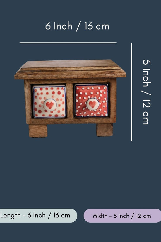 Wooden Decor Drawer -  Red Hearts