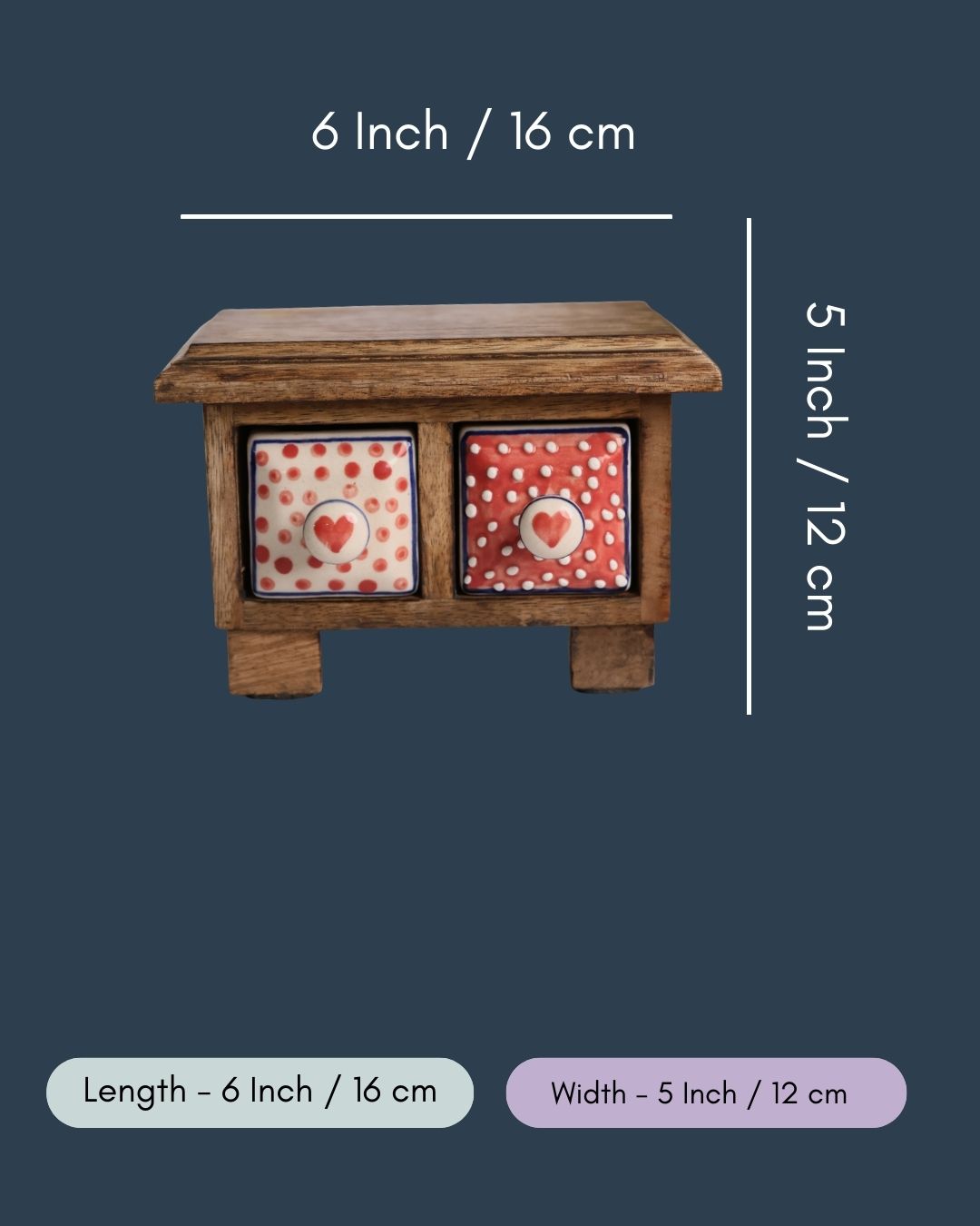 Wooden Decor Drawer -  Red Hearts