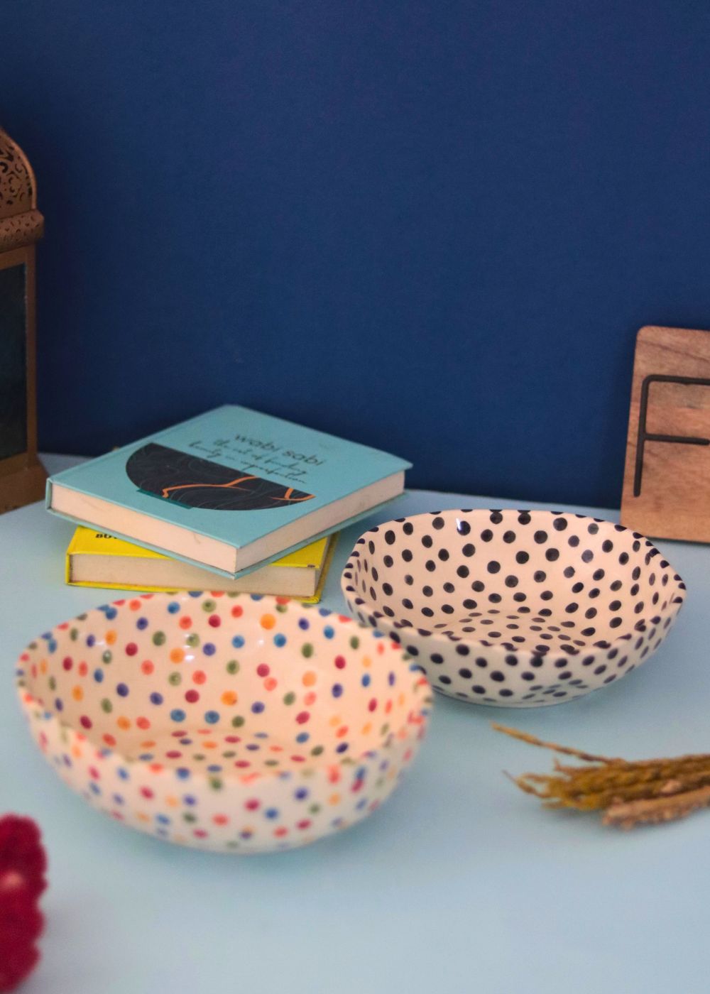 handmade Set of 2 - Colorful & Black Polka Bowls