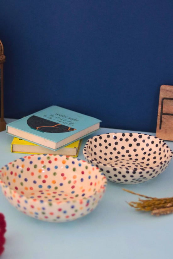 handmade Set of 2 - Colorful & Black Polka Bowls