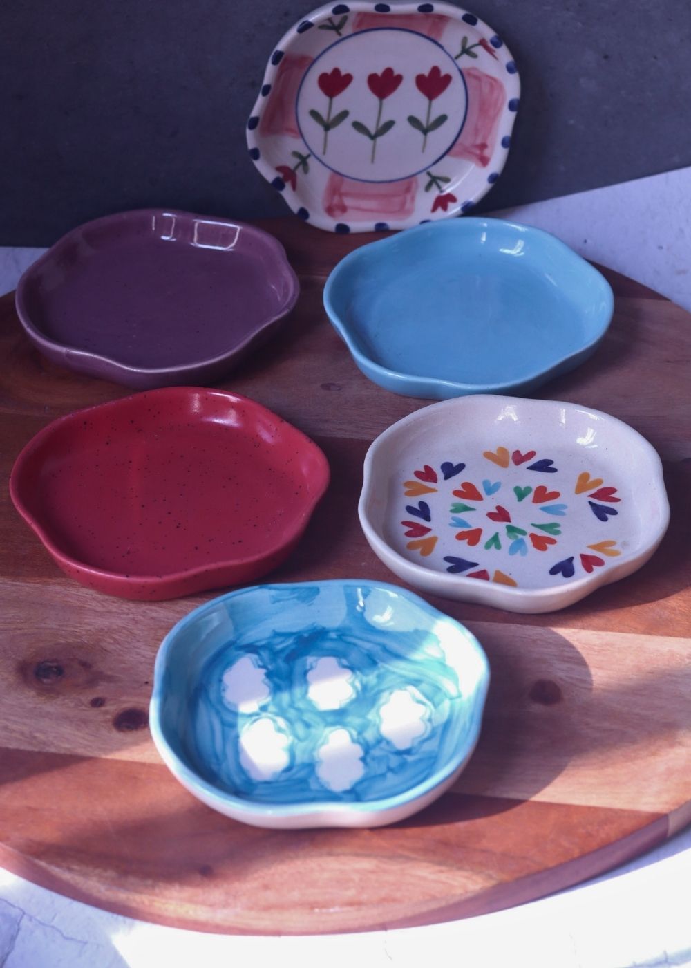 Set of 6 (colorful) handmade dessert plates (For the price of 5) made by ceramic