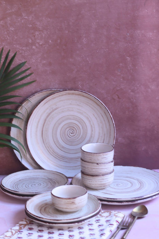 Handmade Set of 8 - Brown & White Dinner Set