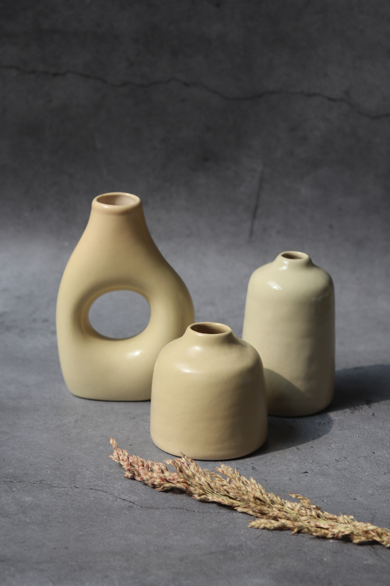 handmade cream vases set of three combo